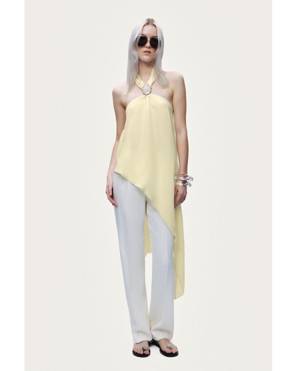 Nocturne Yellow Sleeveless Halter Blouse