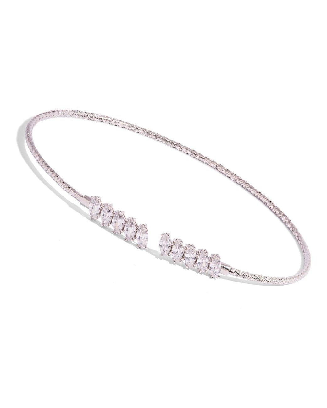 Ebru Jewelry Metallic Marquise Cubic Zirconia Woven Sterling Choker Necklace