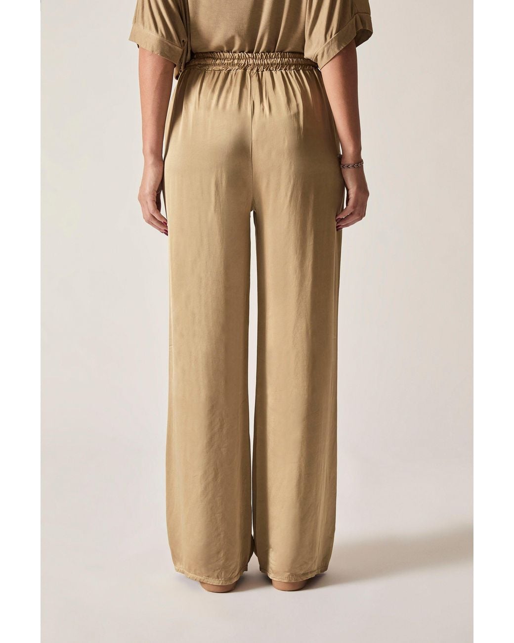 James Lakeland Natural Camel Wide-Leg Drawstring Trousers