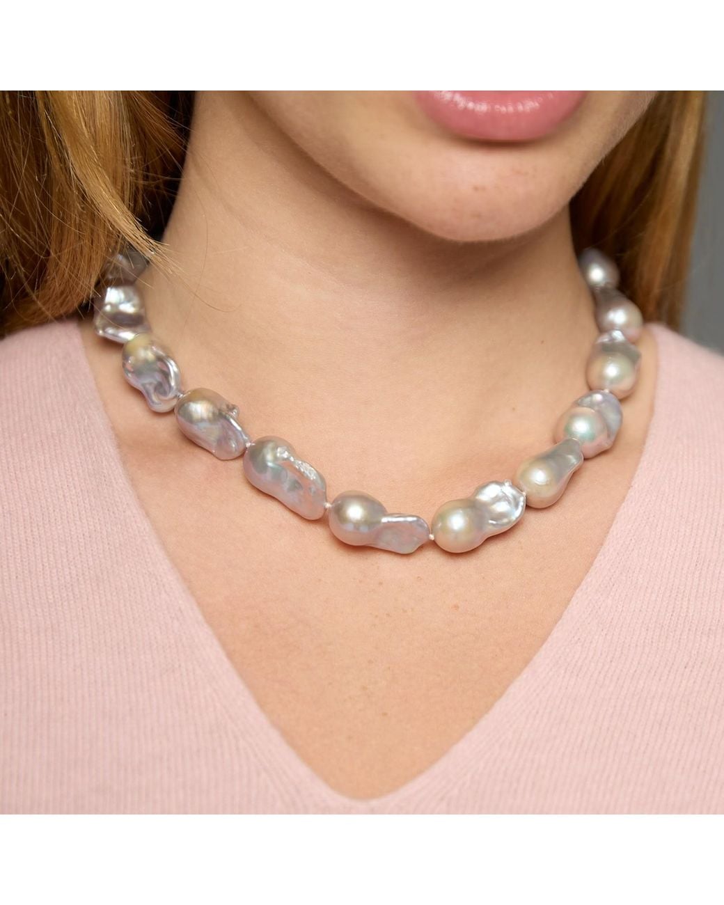 Pearls of the Orient Online Metallic Decus Large Cultured Freshwater Baroque Pearl Necklace