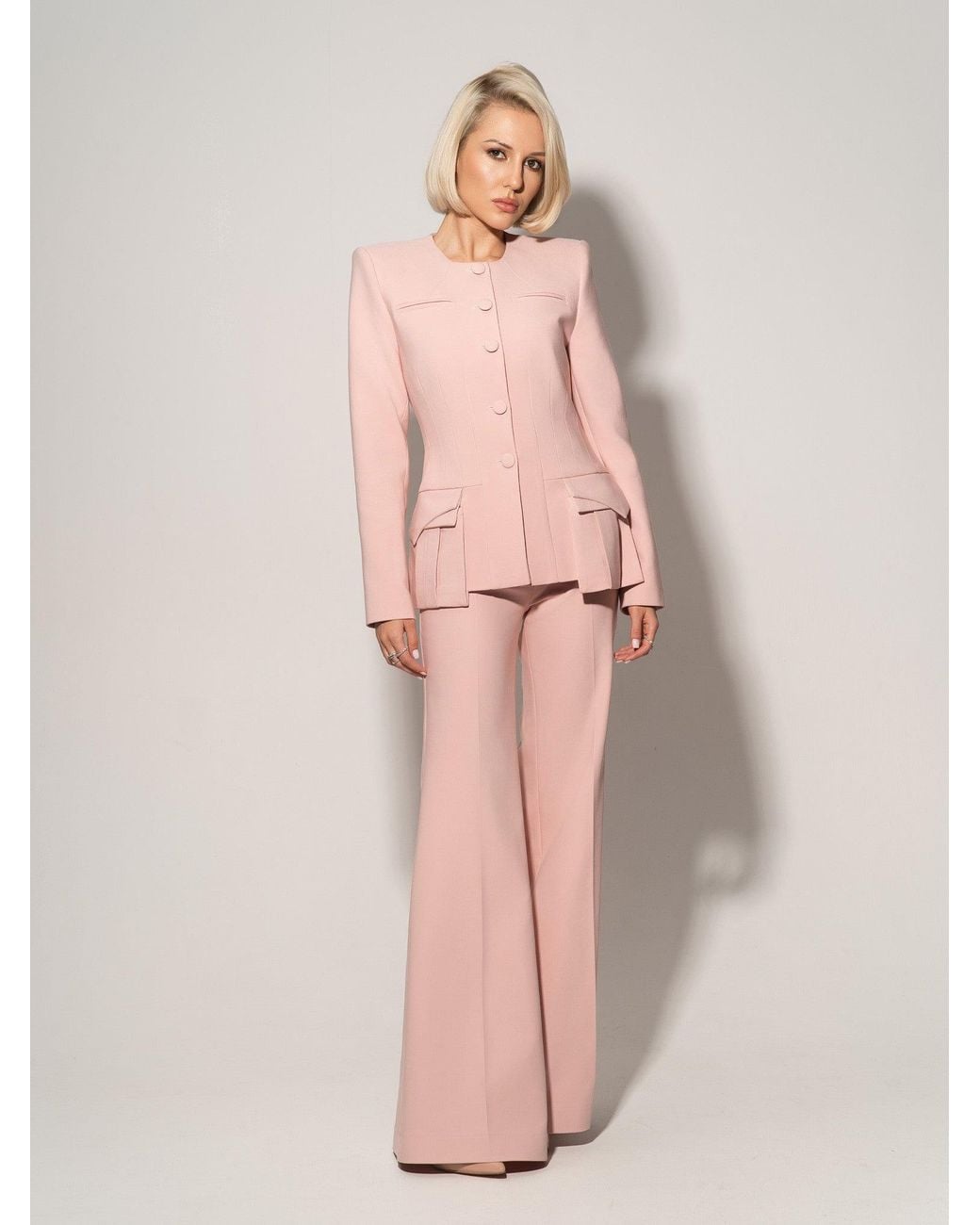 Tia Dorraine Pink Button Up Collarless Blazer Jacket
