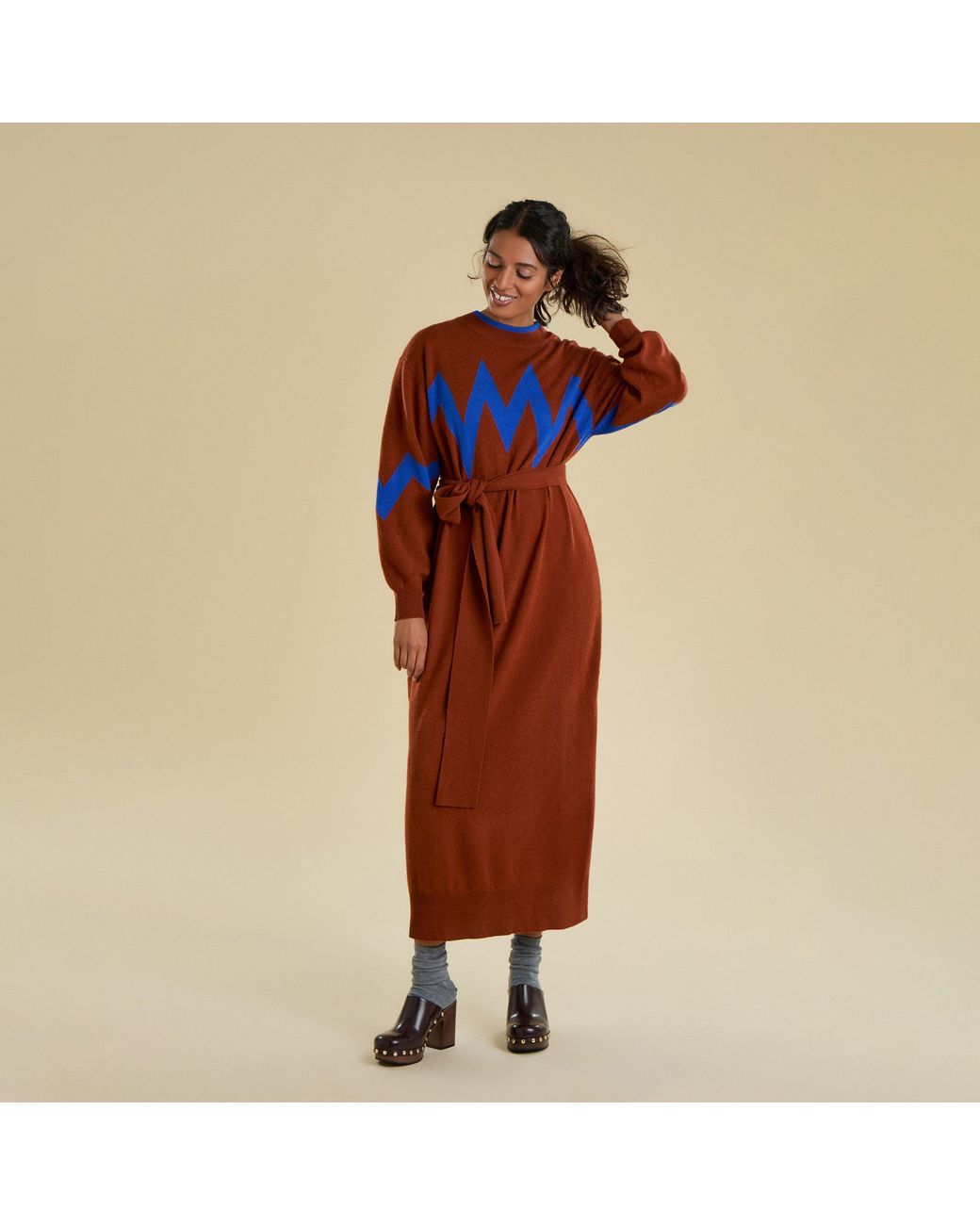 Maison Wanda Brown Zig Zag Dress