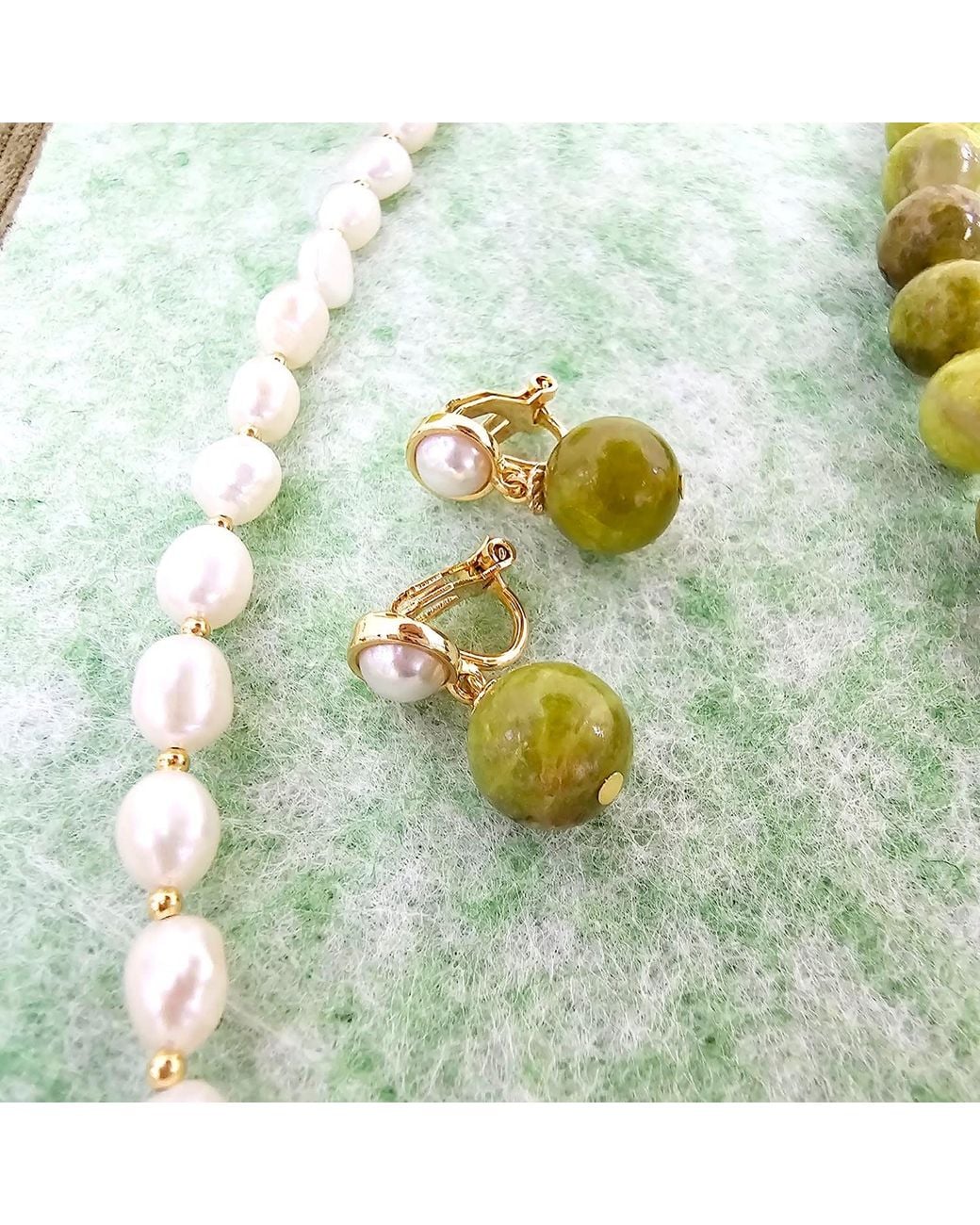 Farra Green Classic Opal Dangle Clip-On Earrings