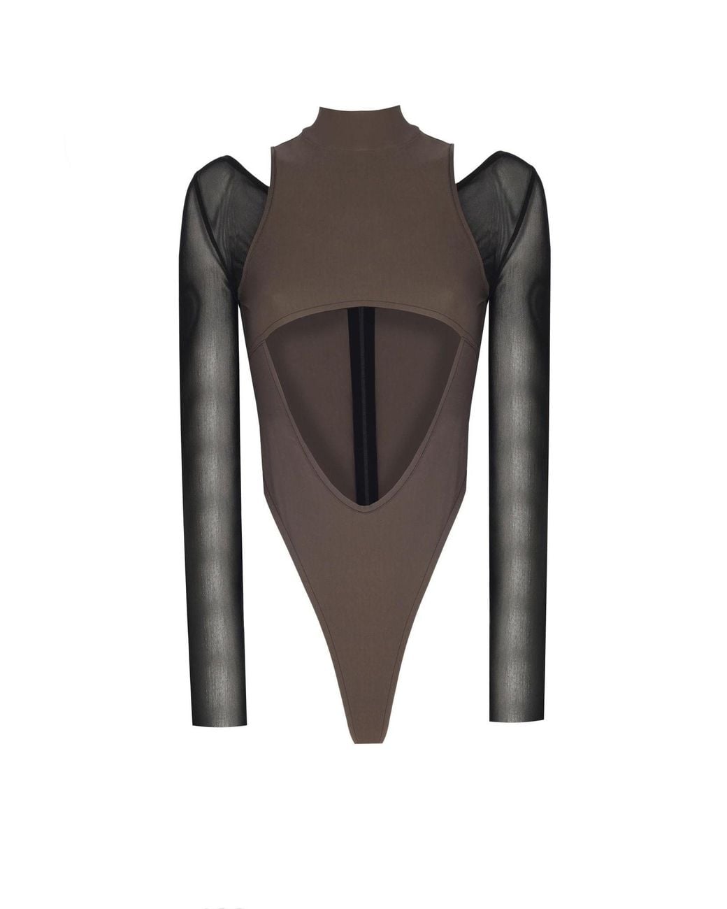No'design Black Long Sleeve Cut-Out Khaki Bodysuit