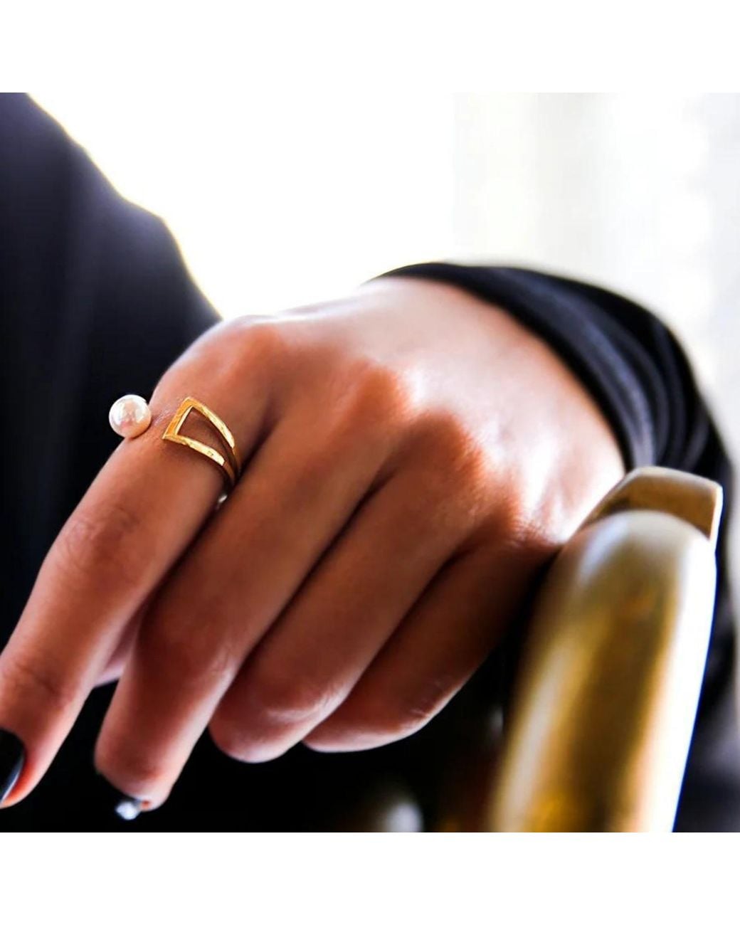 LINYA JEWELLERY Metallic Natural Pearl Adjustable Ring