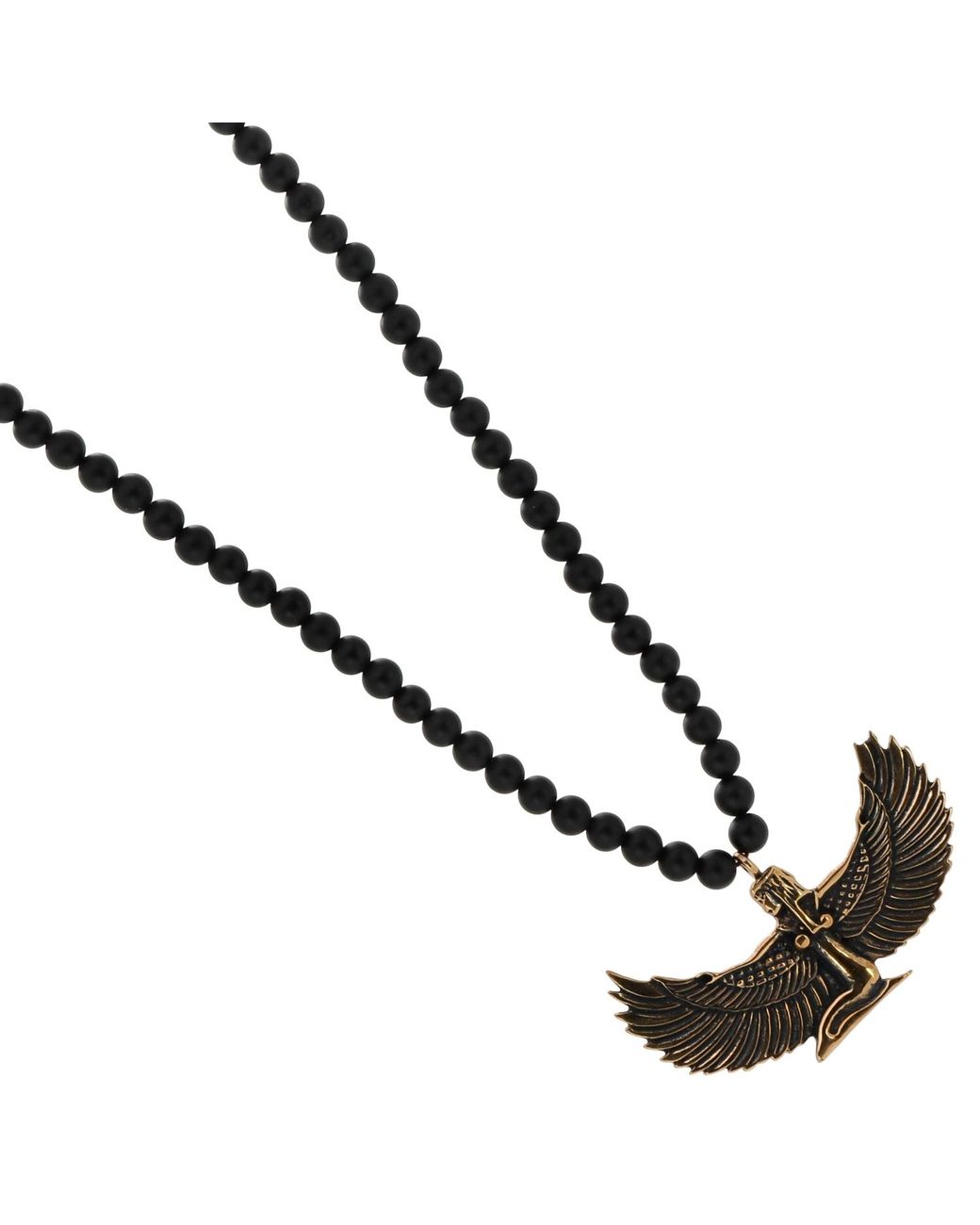 Ebru Jewelry Metallic Magical Goddess Isis Pendant Onyx Stone Beaded Necklace