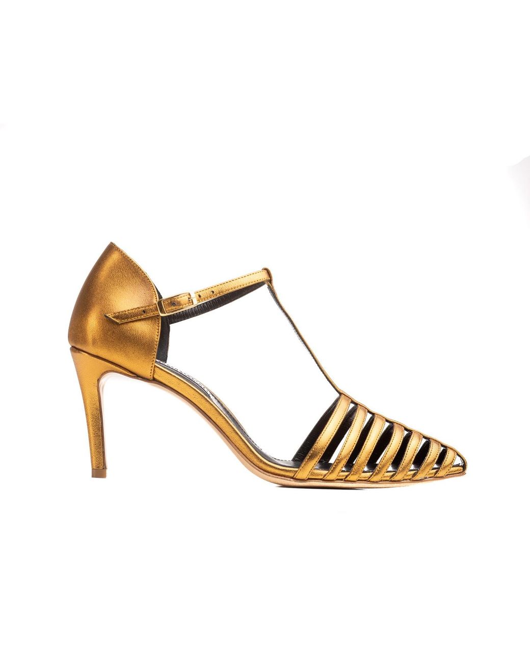 Rosamund Muir London Metallic Carlotta Cage Heels