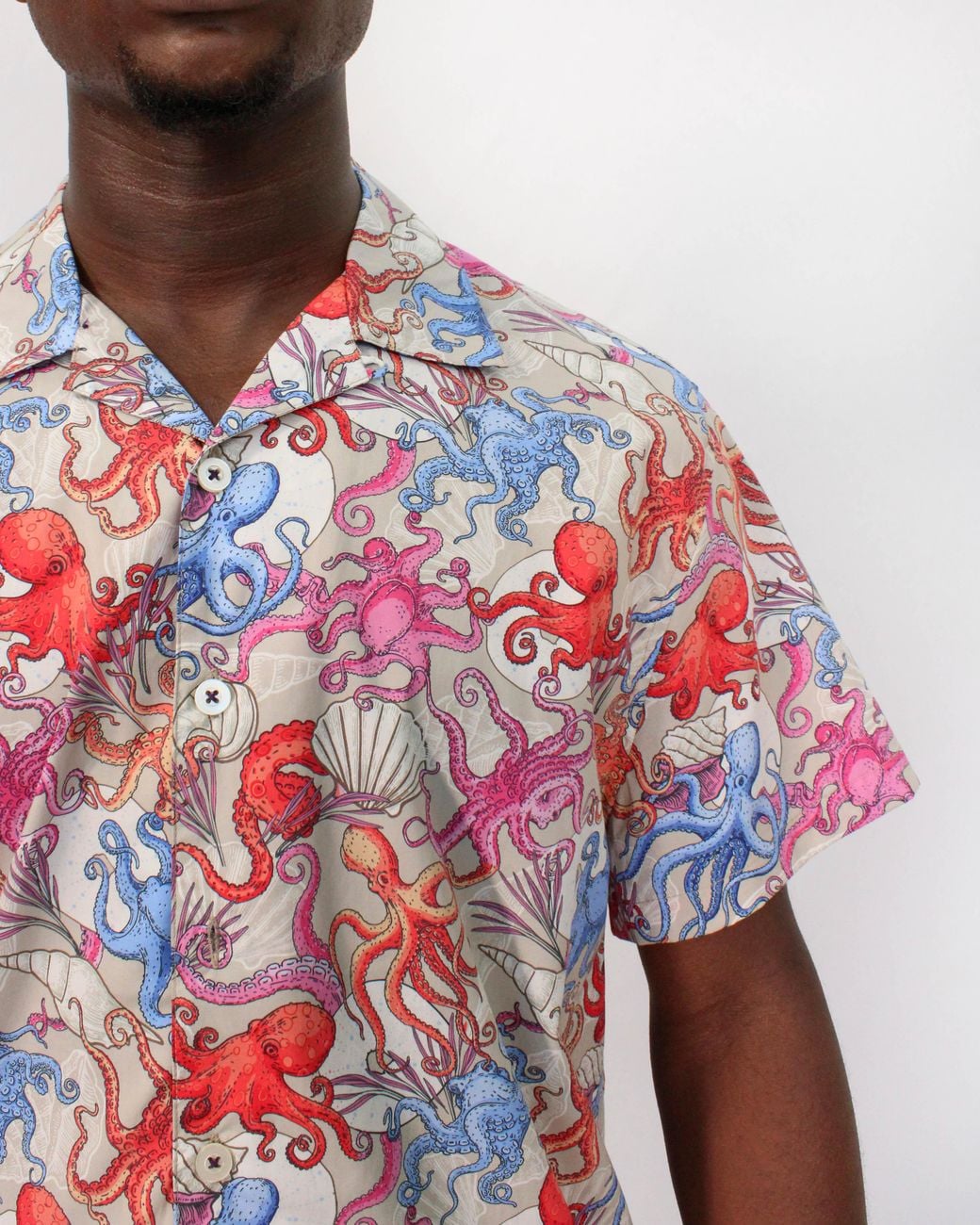 Lords of Harlech Blue Ralph Octopus Party Camp Shirt In Pumice for men