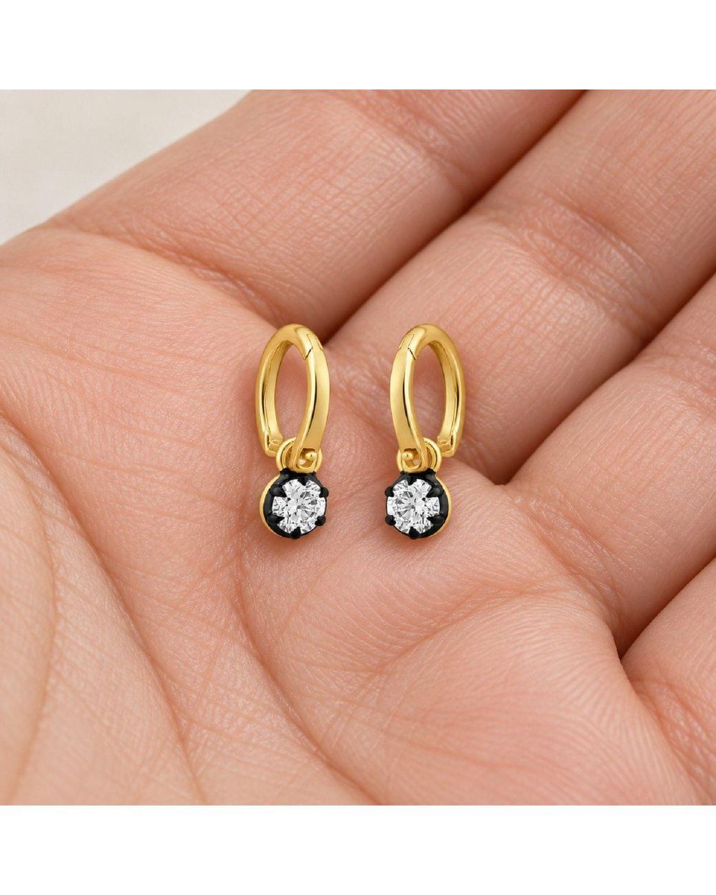 Artisan Metallic 14K Diamond Solitaire Drop Hoop Earrings