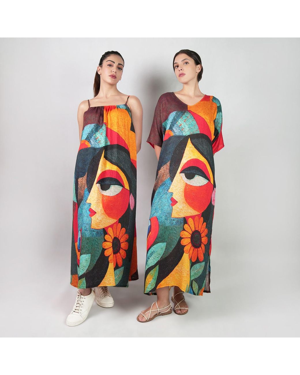 DHARA SHETH DUBAI Red Muse Abstract Art Spaghetti Strap Maxi Dress