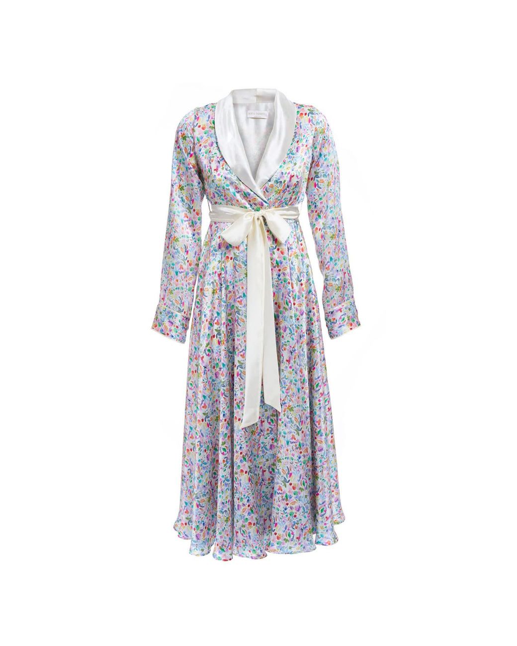 Sofia Tsereteli Blue Silk Robe With Watercolor Motif