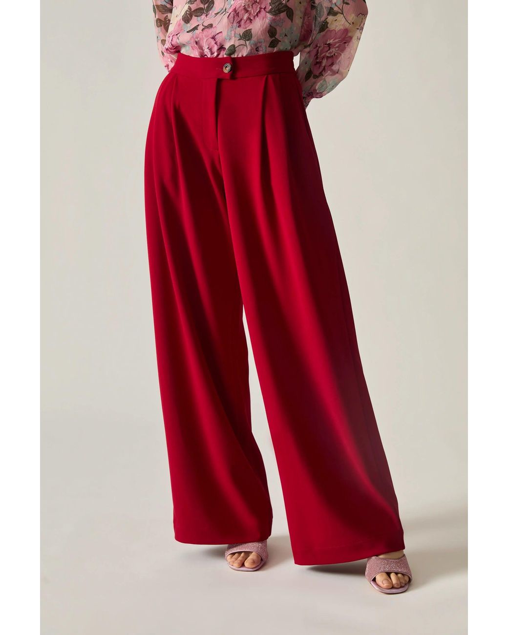 James Lakeland Red Burgundy Wide Leg Suit Trousers