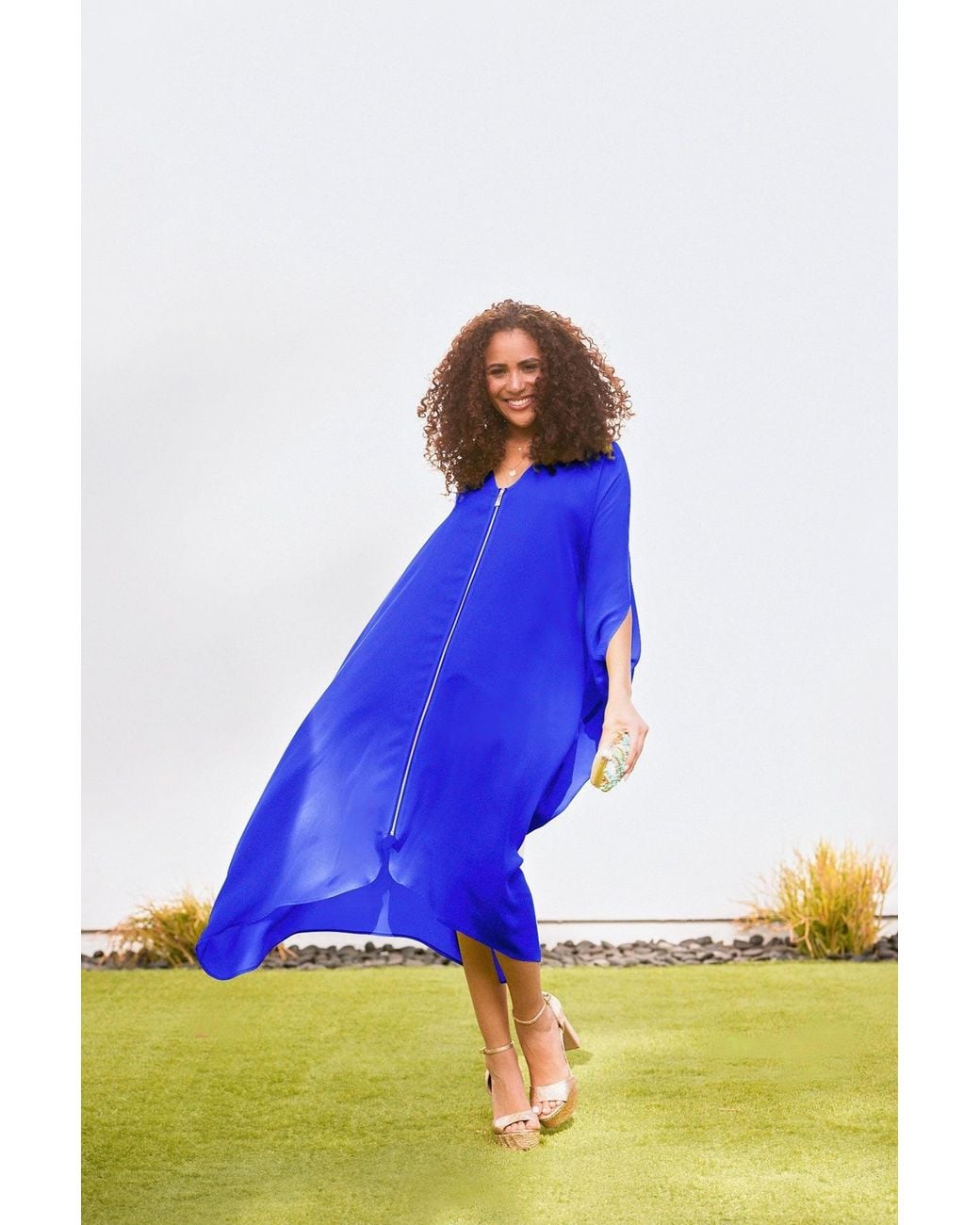 Yomisma Blue She's A Royal Signature Zip Kaftan — Eco-Friendly, Ultra-Soft, Versatile Silhouette