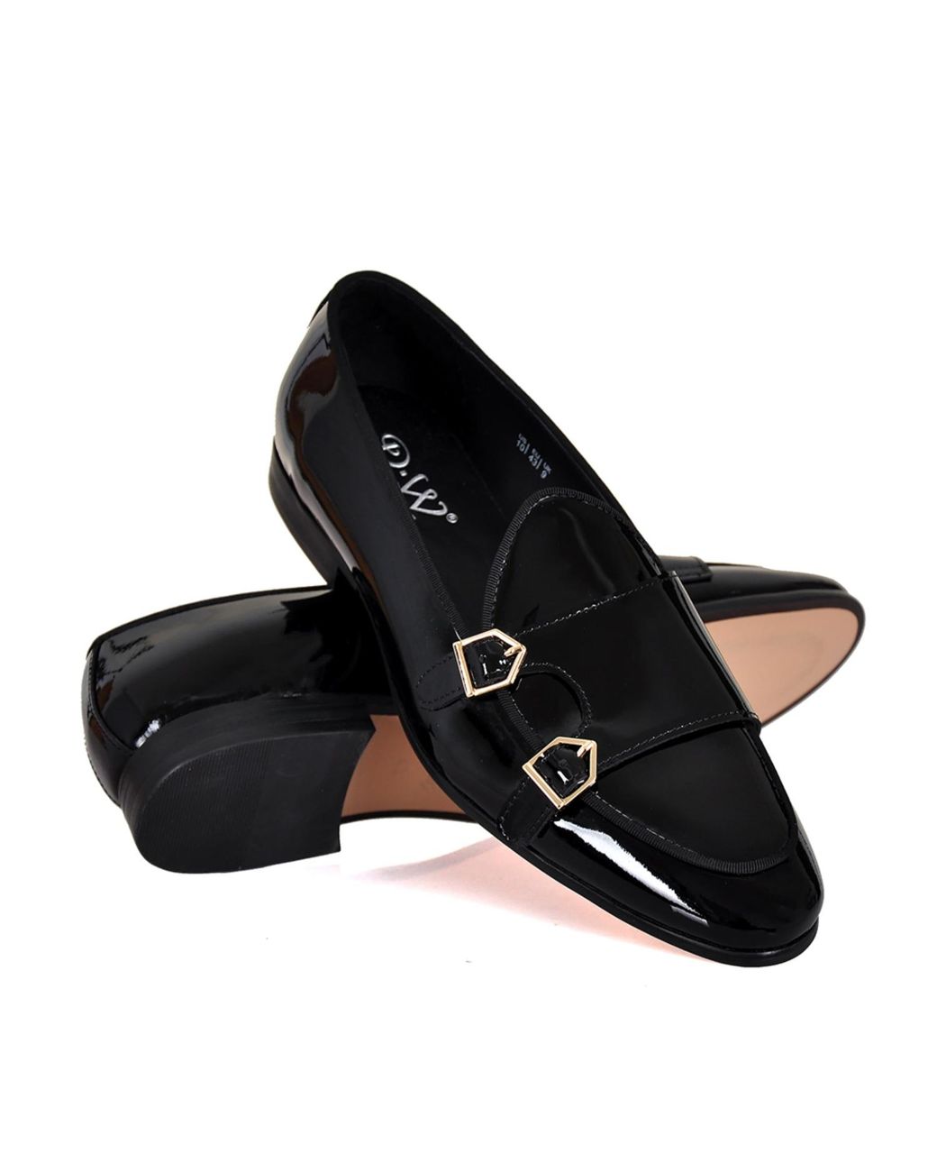 DAVID WEJ Black Lorenzo Patent Monk Strap Loafers for men
