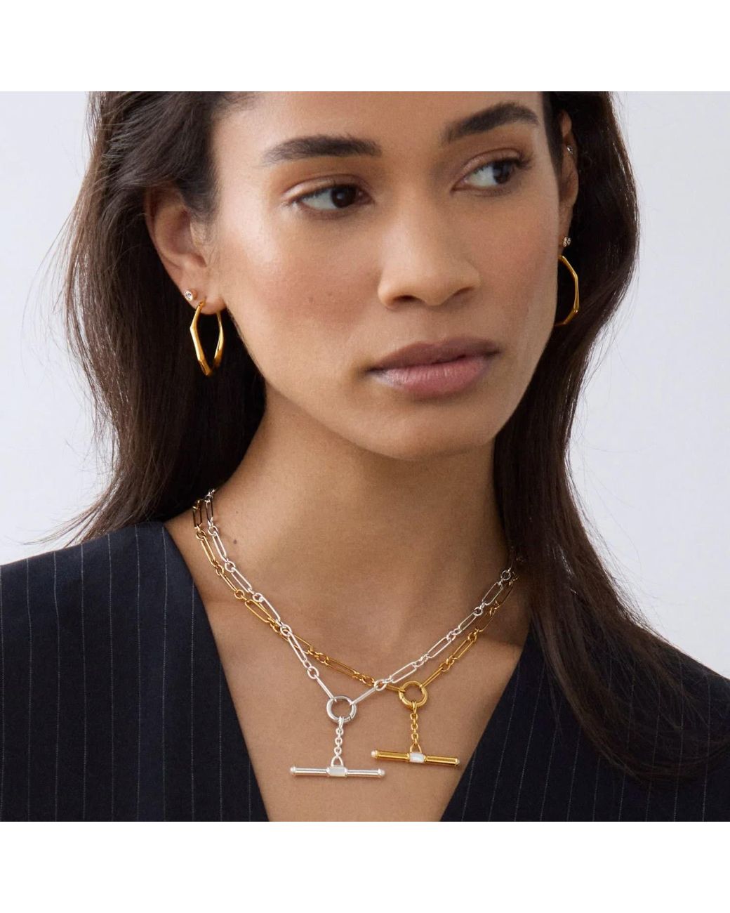 Dinny Hall Metallic Mother Of Pearl T-Bar Necklace