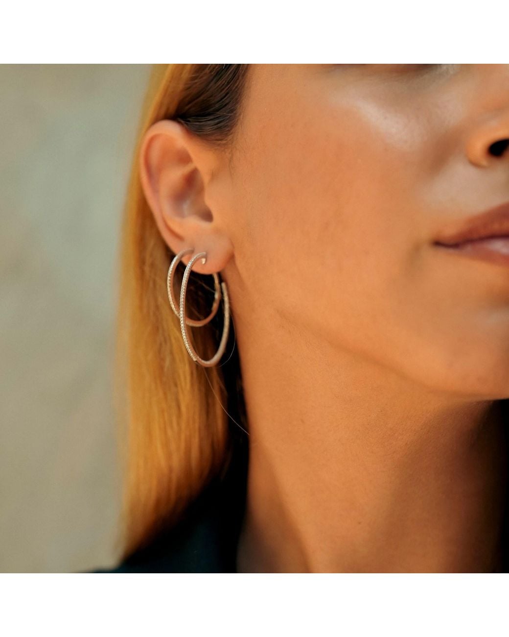 Spero London Metallic Sterling Large Stud Hoop Earring With Interior Gemstones