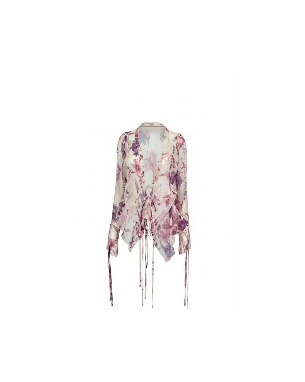 concept A trois Pink Neutrals Ivory Chiffon Blouse With Pastel Floral Print