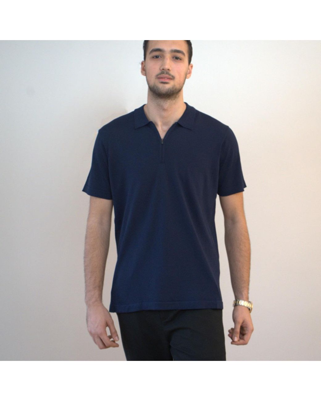 Nuvv Collection Blue Zip-Neck Polo Lightweight Knit for men