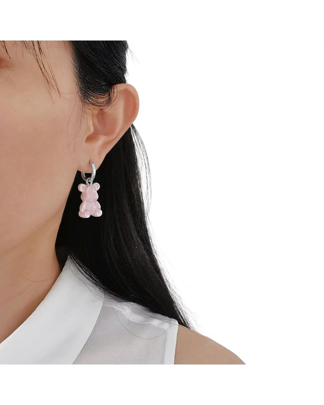 POPORCELAIN Pink Sweet Porcelain Teddy Bear Earrings, Tone