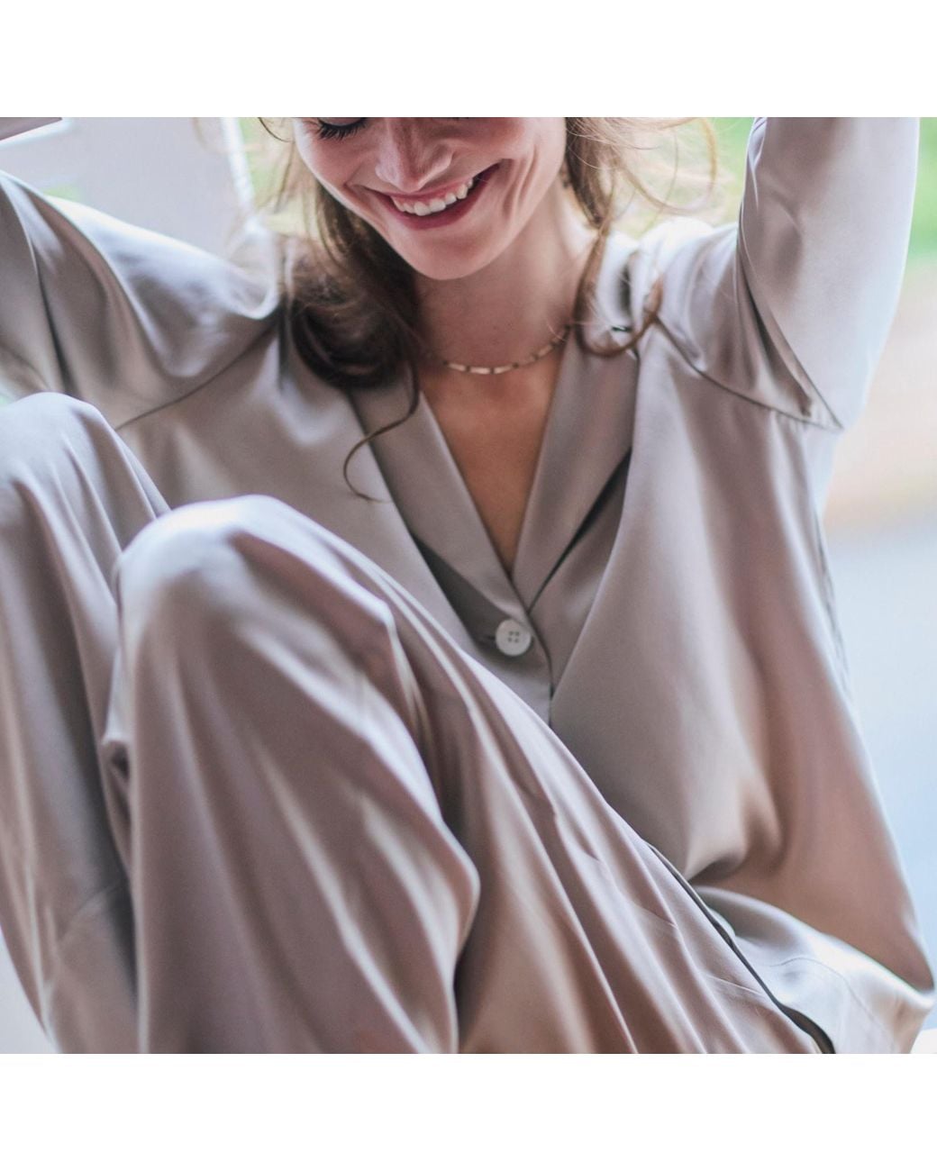 Mamu Dream White Neutrals Soft Classic Silk Pyjama Set
