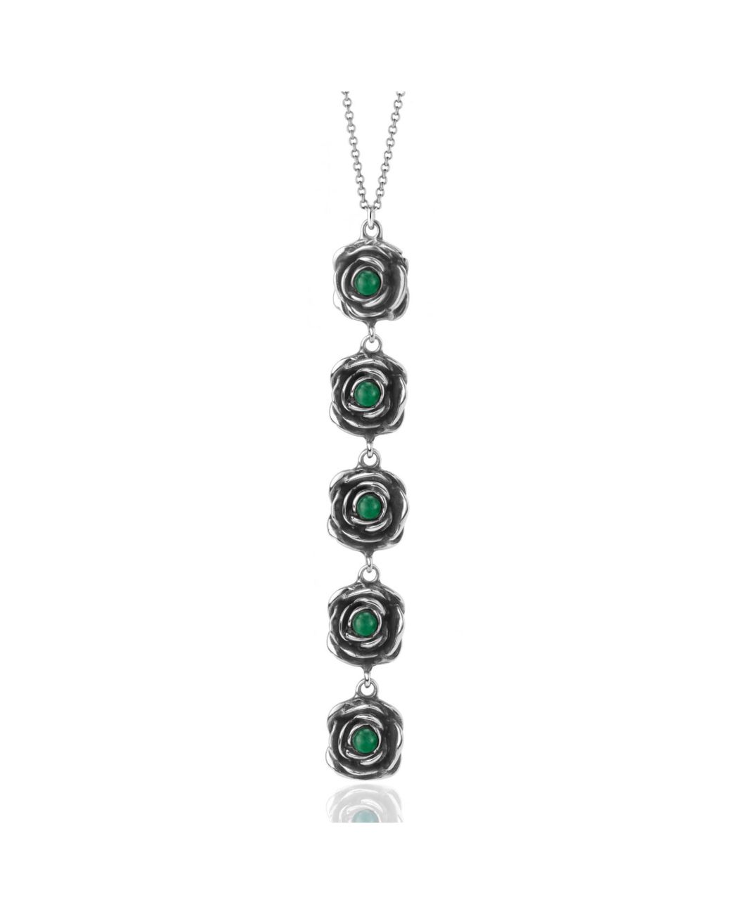 Unaloe Metallic Five Emerald Rose Drop Necklace