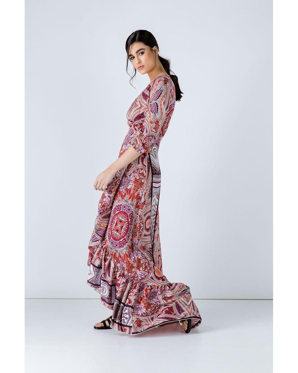 Conquista Red Print Maxi Wrap Dress