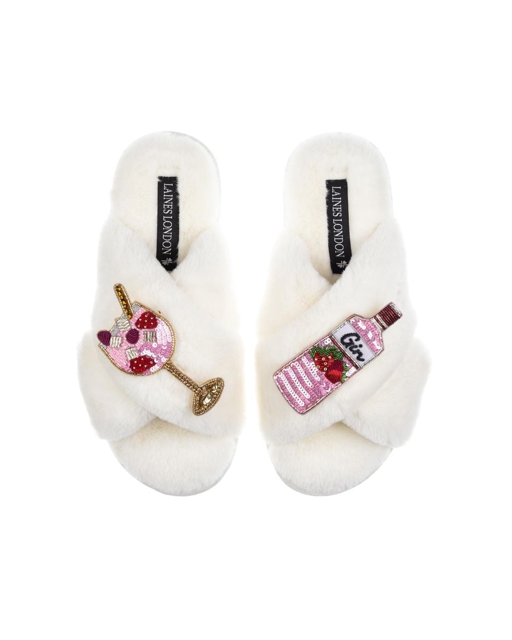 Laines London Pink Classic Laines Slippers With Gin & Fruit Glass Brooches