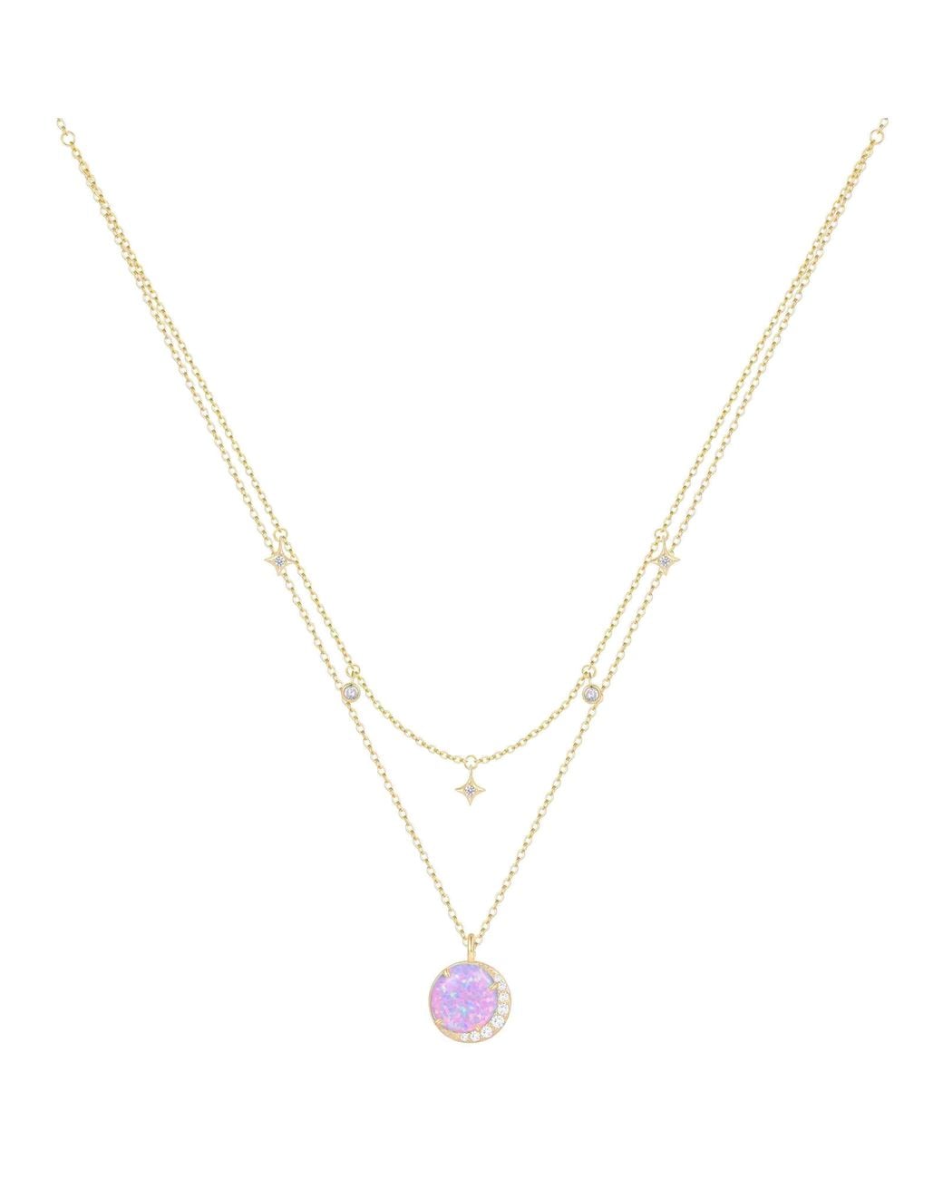 KAMARIA Metallic Opal Moon & Star Charm Double Layering Necklace