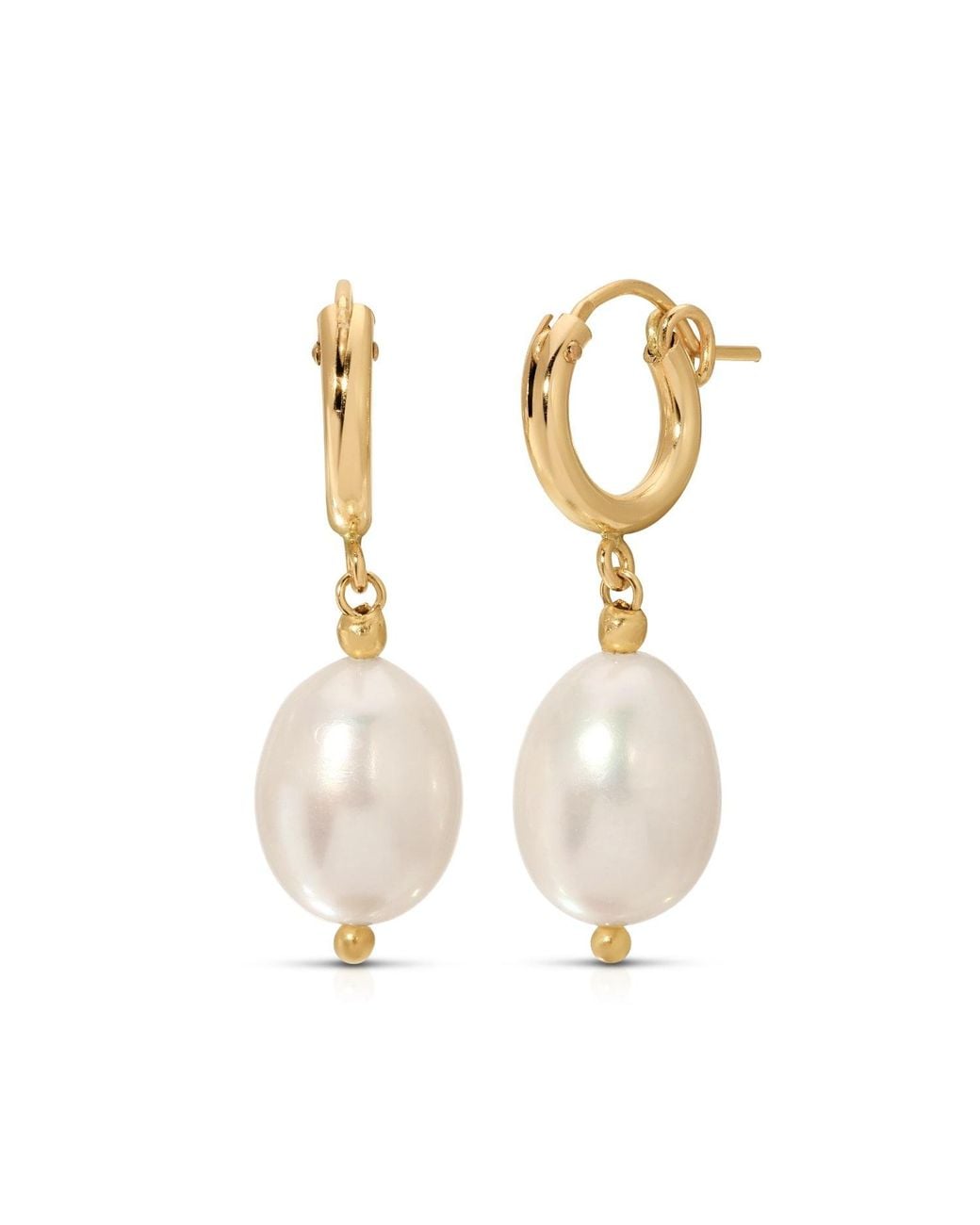 Heather Hawkins Jewelry Metallic Girl With A Pearl Huggie Hoop Earrings