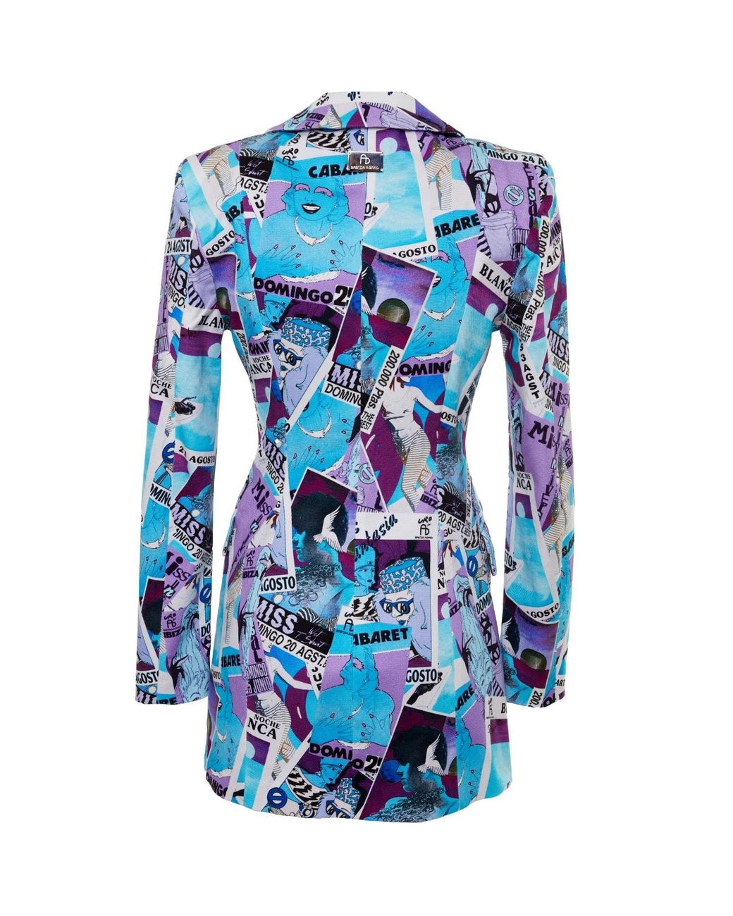 Brenda Agradi Blue Ibiza Style Printed Asymmetrical Blazer Jacket