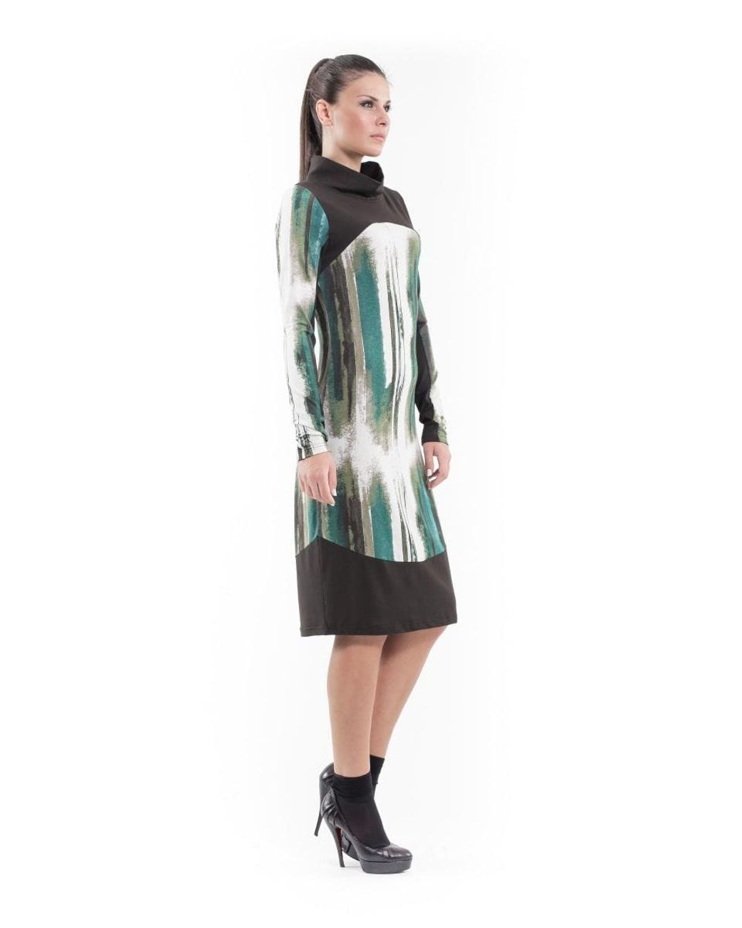 Conquista Green Print & Solid Colour Dress