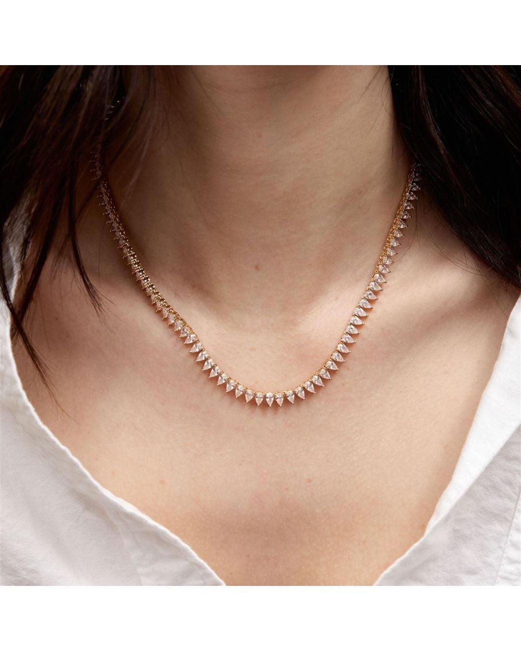 SET & STONES Metallic Teardrop Tennis Necklace