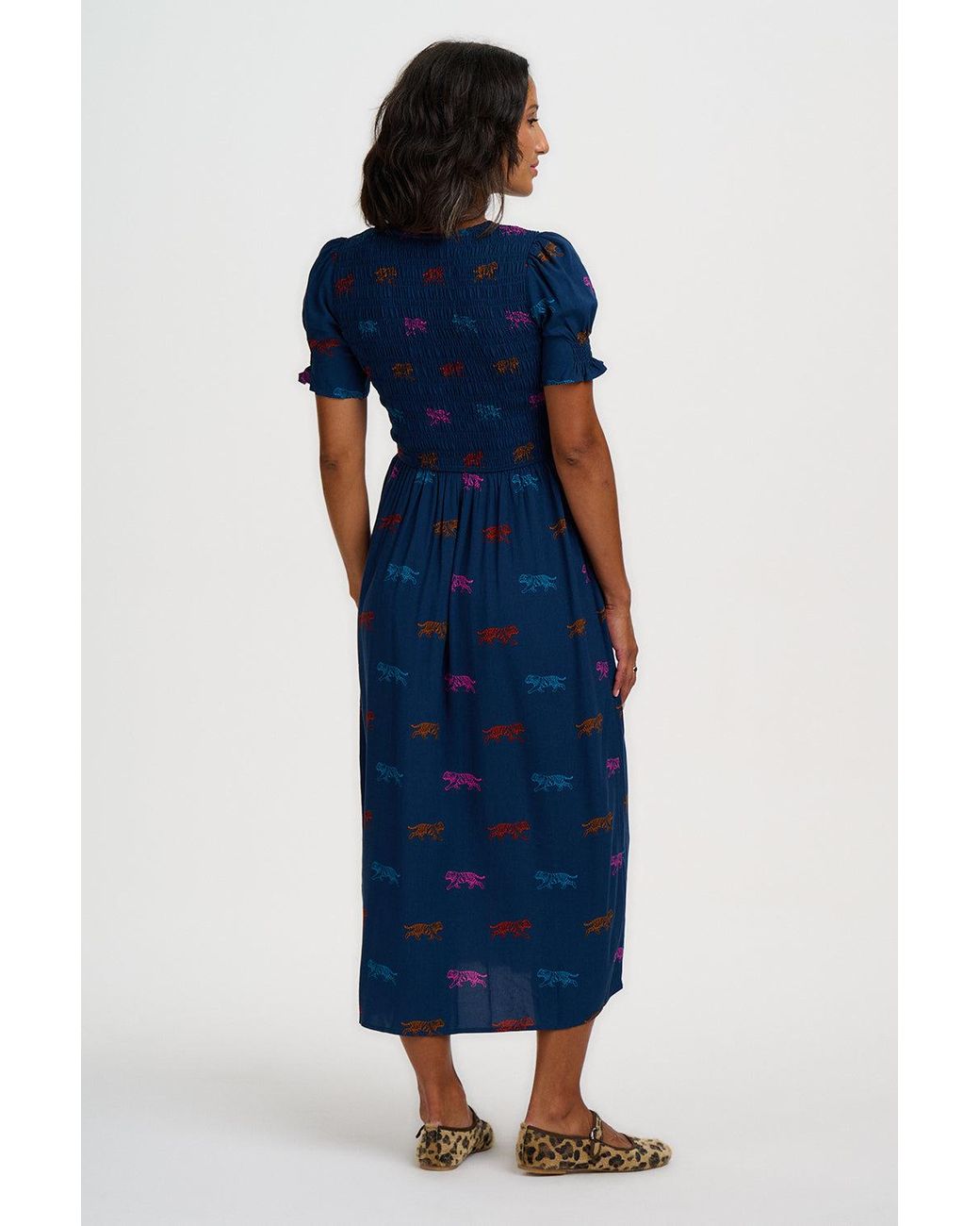 Sugarhill Blue Lacy Shirred Midi Dress Petrol Tiger