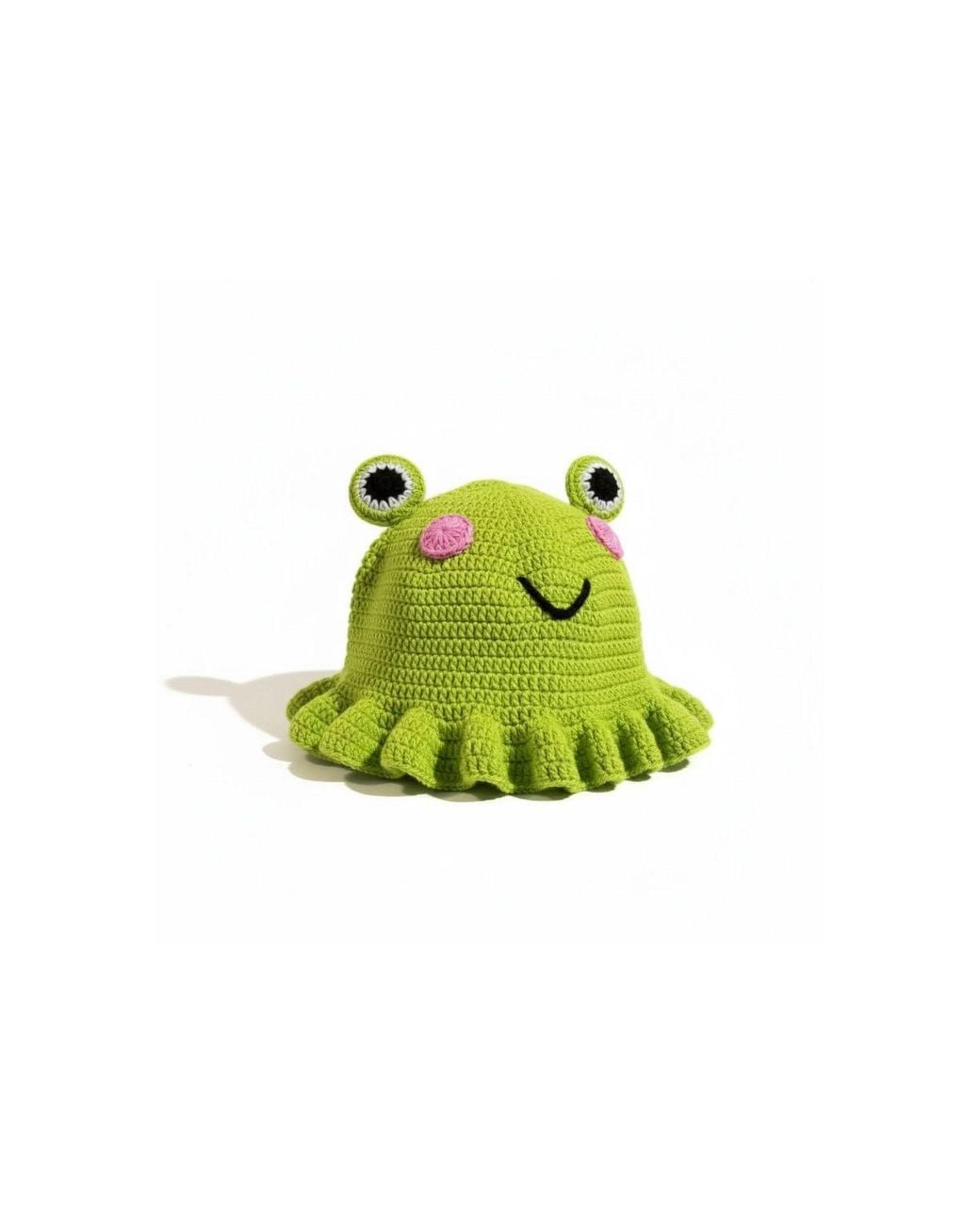 Ana Chic Green Frog Face Handmade Crochet Bucket Hat