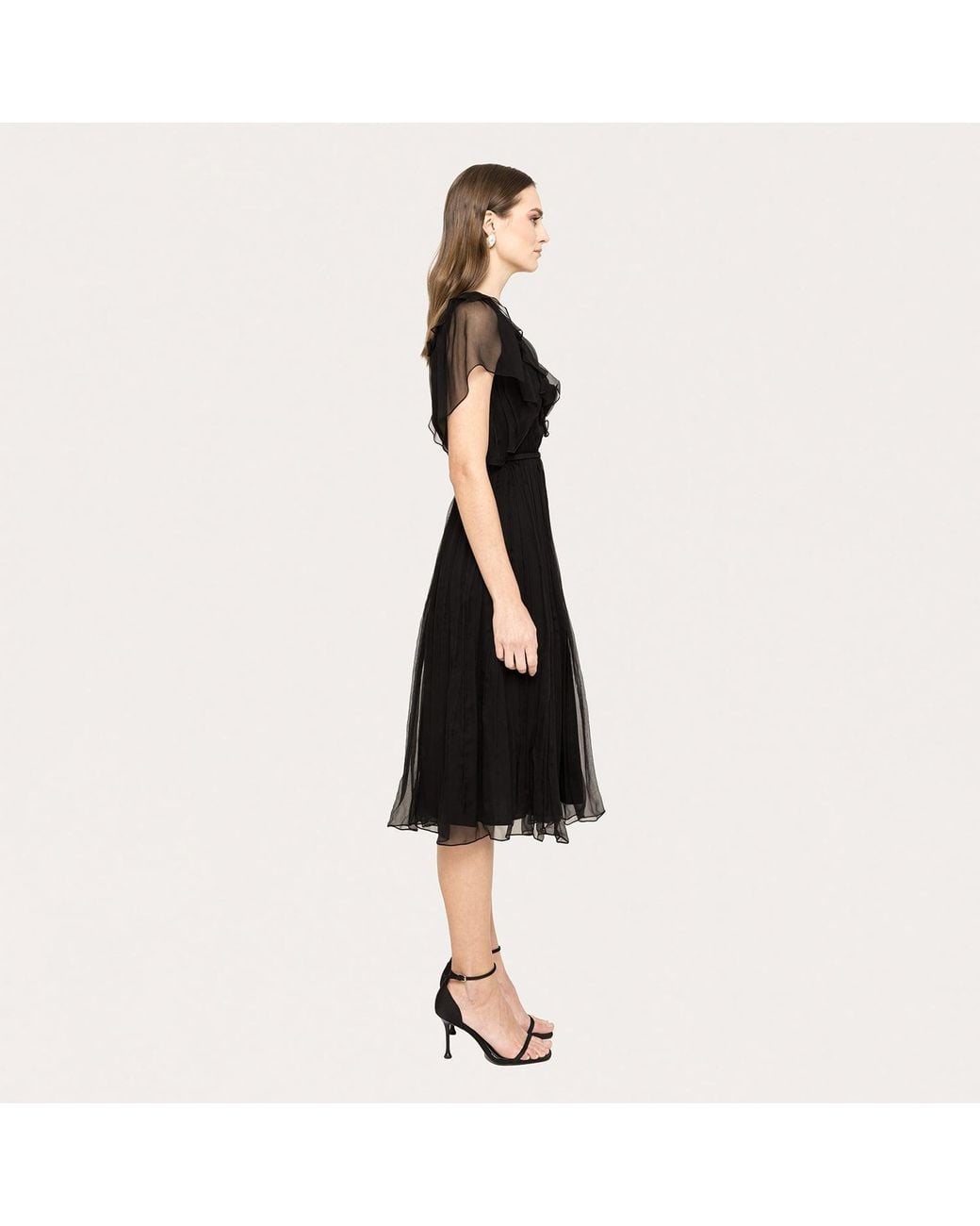 Nissa Black Floral-Appliqué Silk Midi Dress