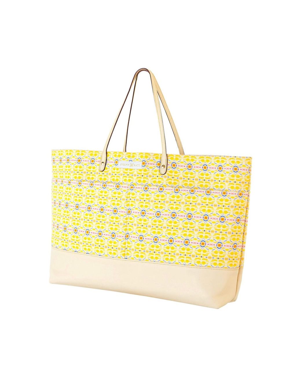 Evelyn & Kate Yellow Double Lemon With Marigold Classic Canvas Tote With Leather Base & Straps