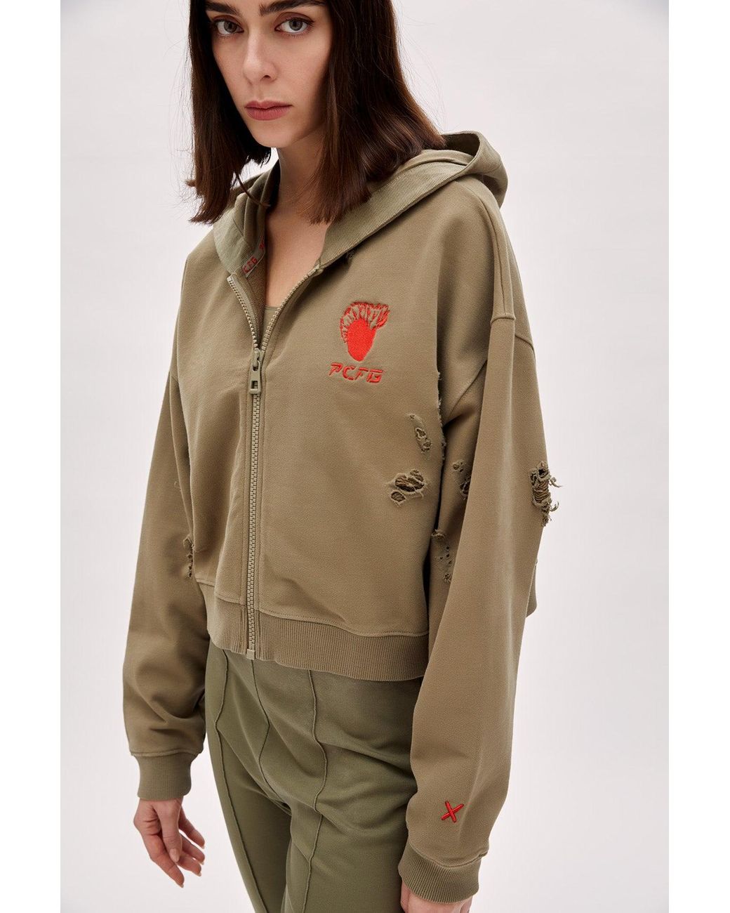 Pcfg Natural Destroyed Zip Up Hoodie