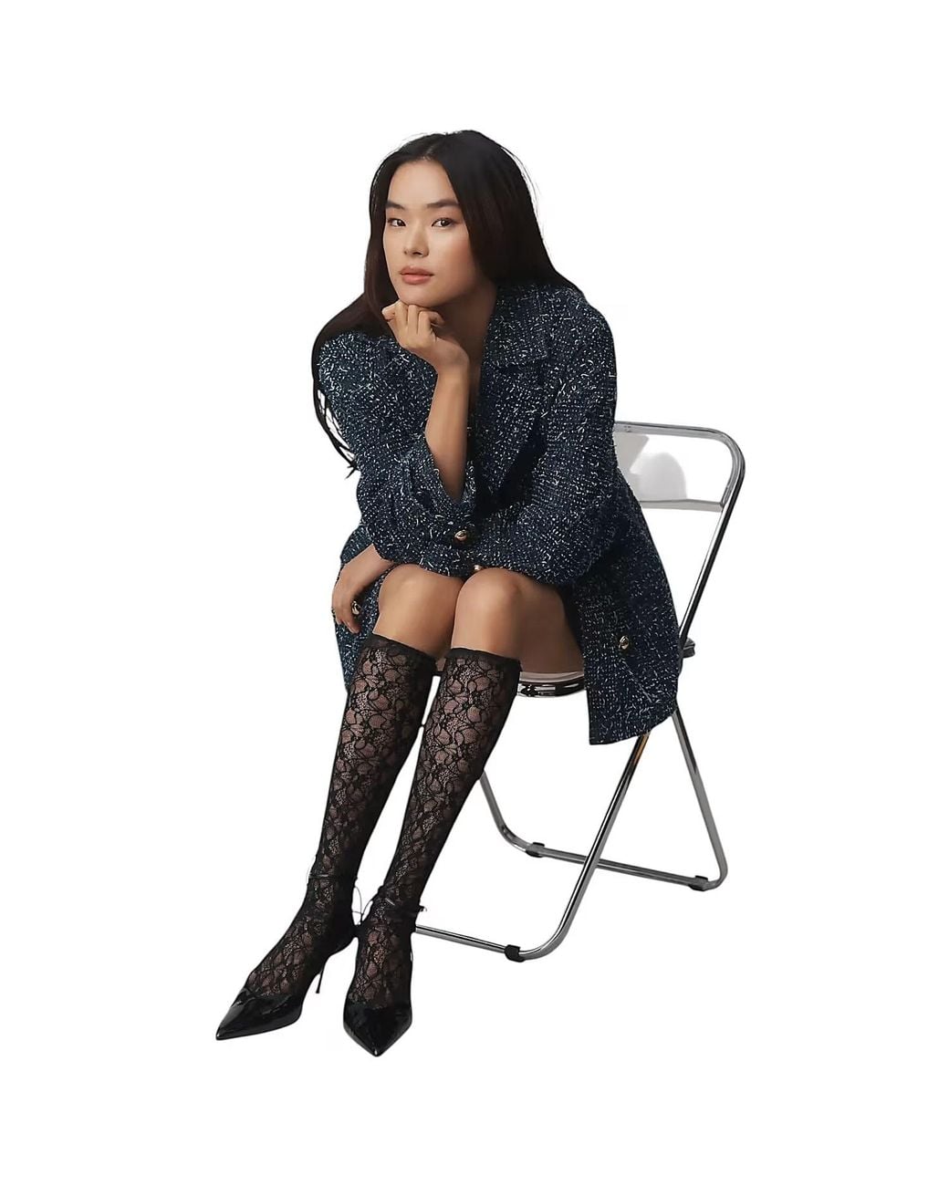 HIGH HEEL JUNGLE by KATHRYN EISMAN Black Lace Knee High Socks