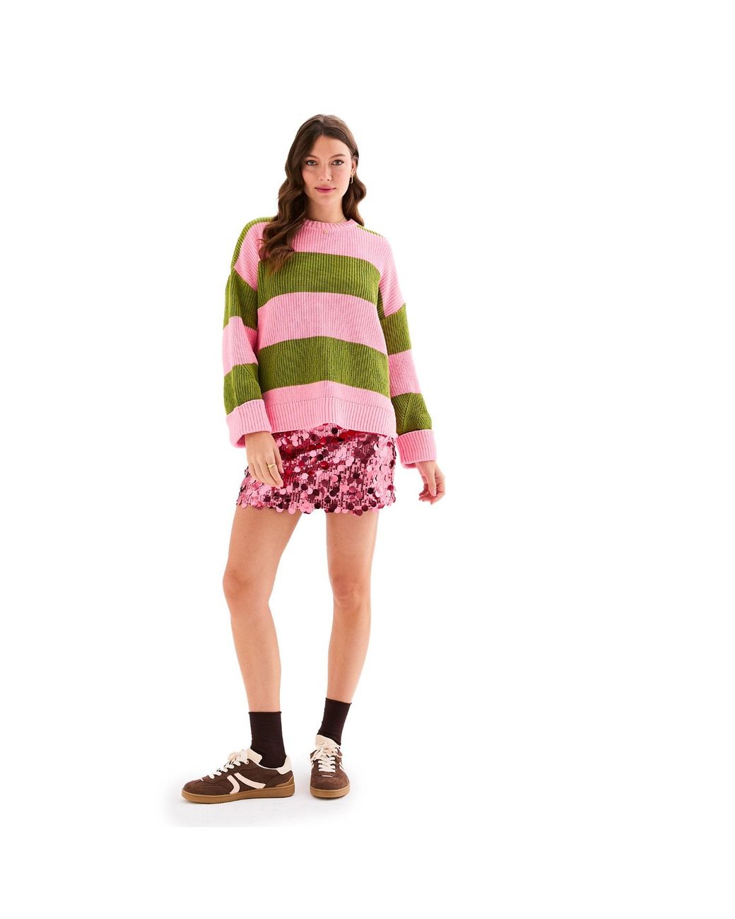 Cara & The Sky Green Rhiannon Recycled Cotton Chunky Stripe Jumper