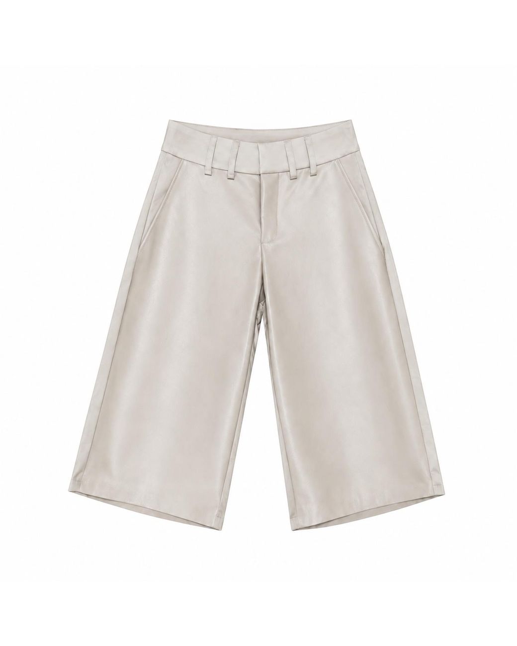 Hedare Gray Capri Leather Trousers