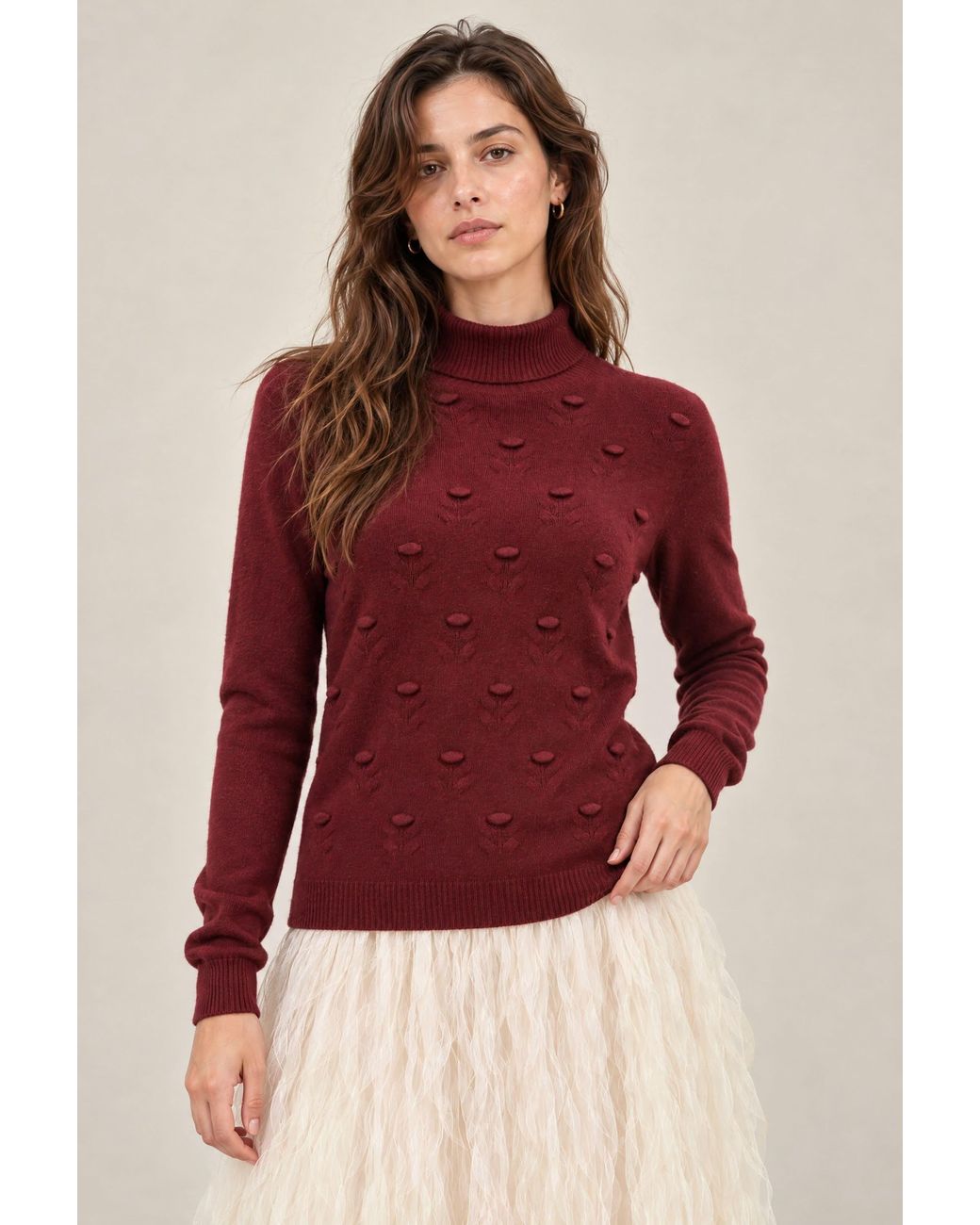 James Lakeland Red Burgundy Floral Roll Neck Jumper