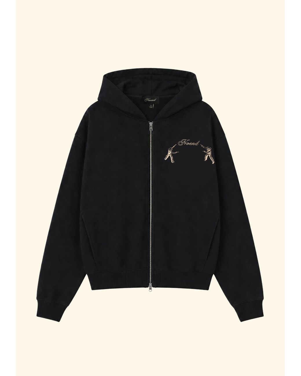 NOEND Black Embroidered Zip Hoodie for men