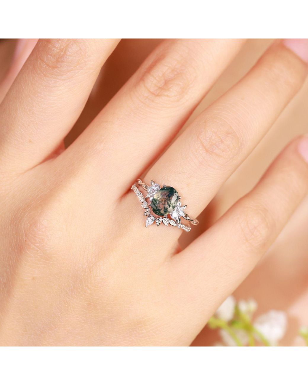 Azura Jewelry New York Green Enchanted Garden Moss Agate Ring Vermeil