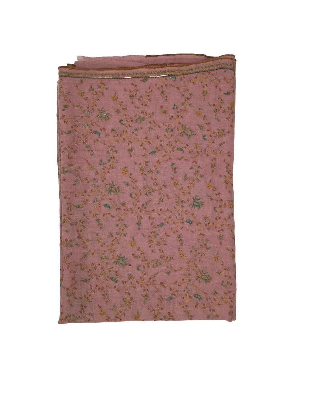 Kaminee Brown Light Pure Cashmere Stole With Floral Hand Embroidery