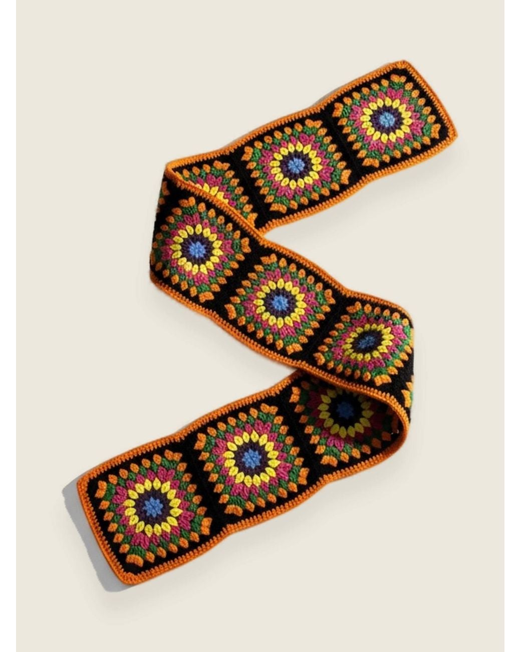 Ana Chic Orange Sunburst Granny Square Handmade Crochet Scarf