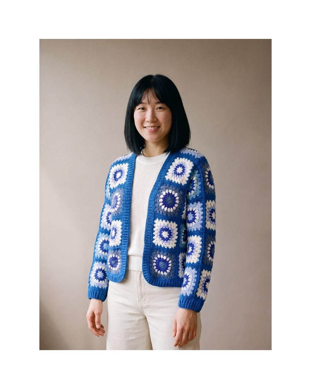 Ana Chic Blue Granny Square Handmade Crochet Cardigan