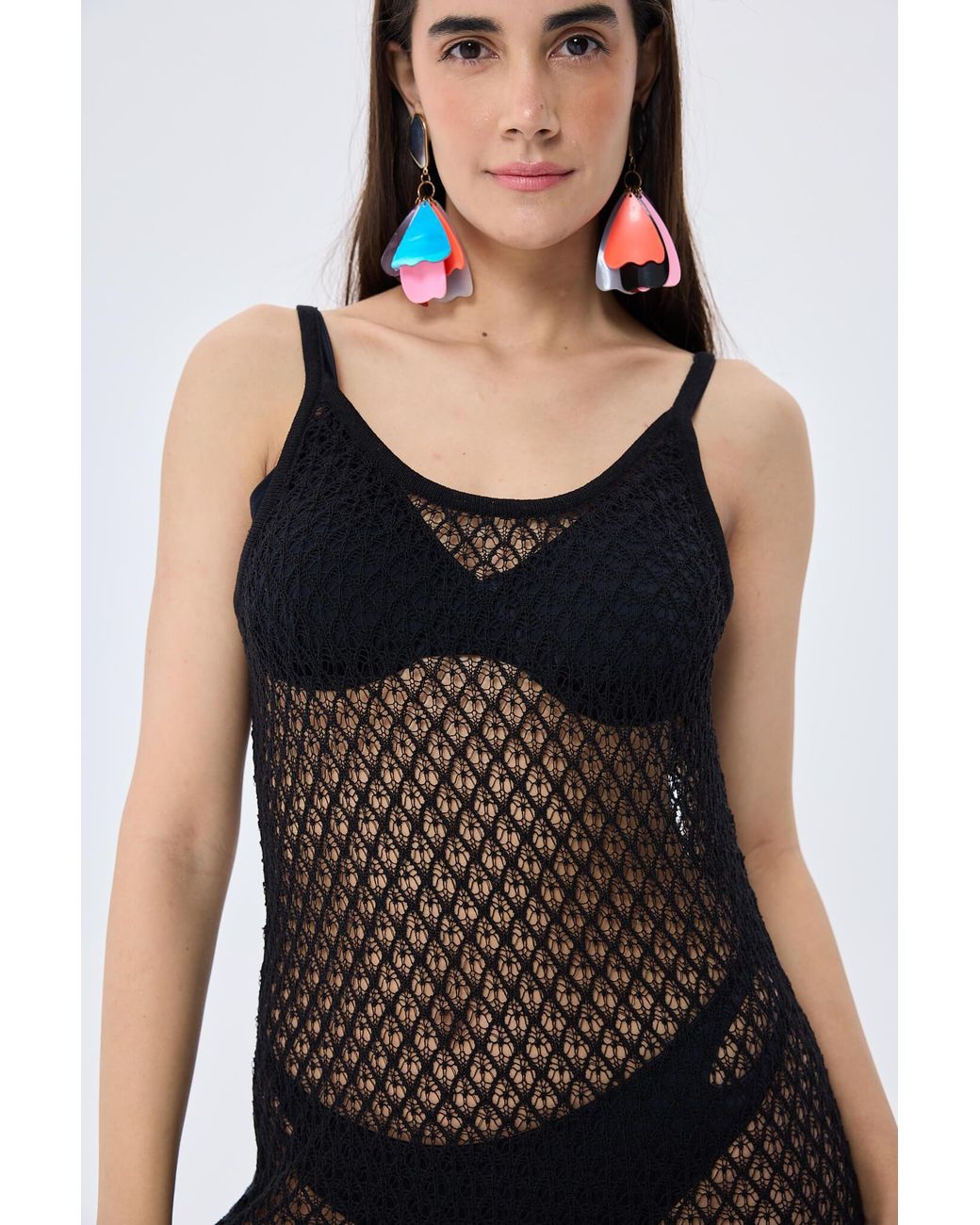Peraluna Black Angel Openwork Strap Long Beach Dress