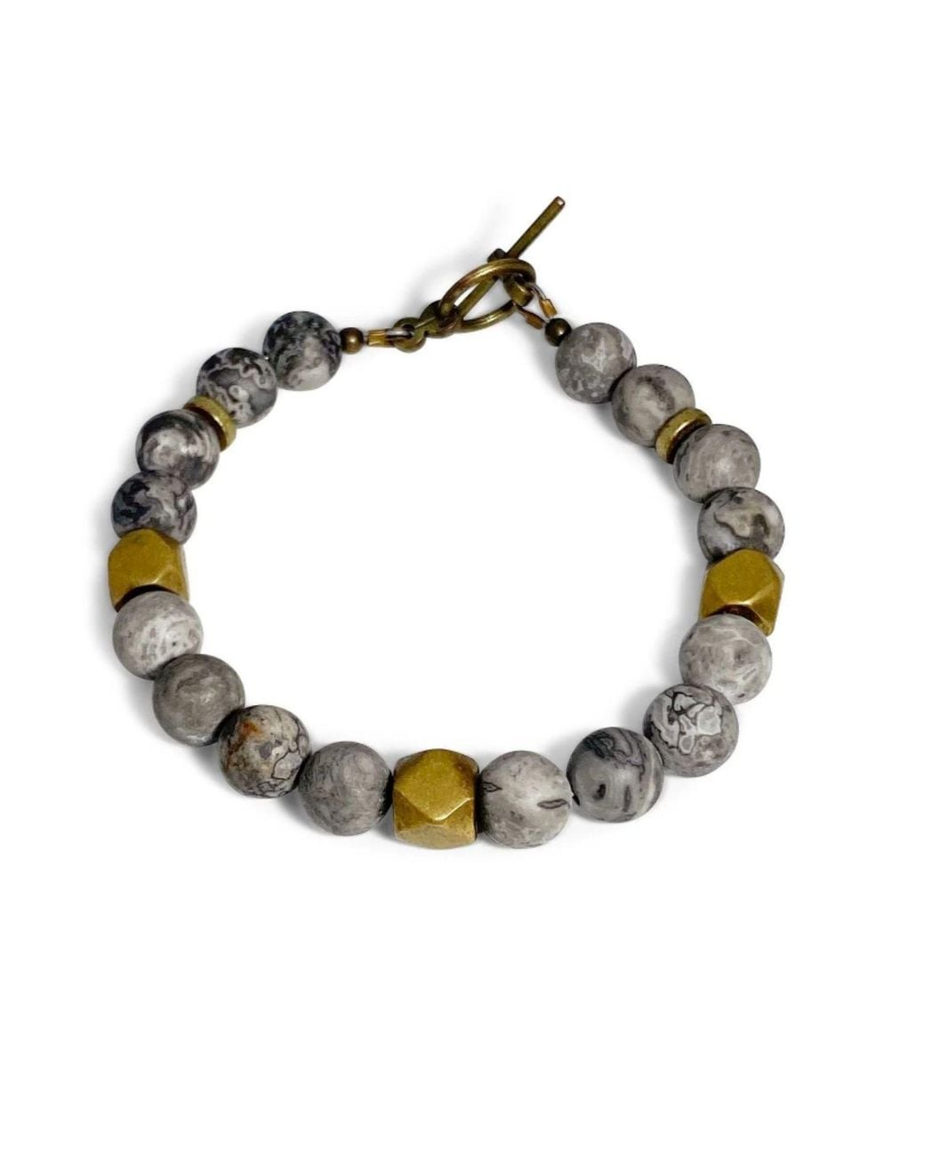 Rachel Nathan Metallic Narrow: Matte Map Jasper Bracelet for men