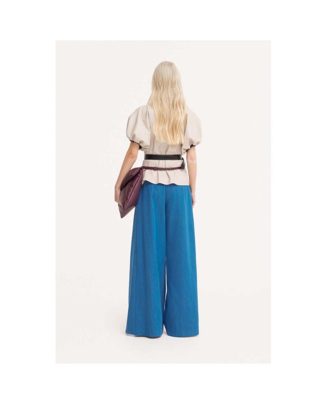 Julia Allert Blue High-Waisted Denim Wrap Trousers Skirt Effect