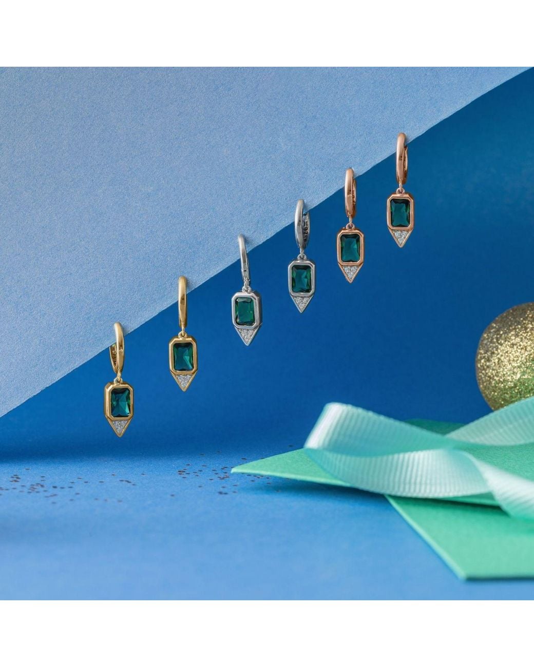 BY EDA DOGAN Green Emerald Stone Huggie Earring